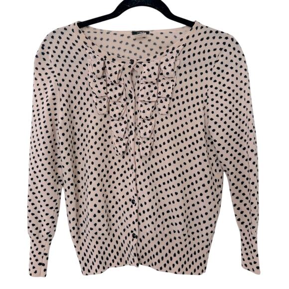 J.CREW POLKA DOT RUFFLED CARDIGAN SWEATER SZ M Womens - Picture 1 of 4